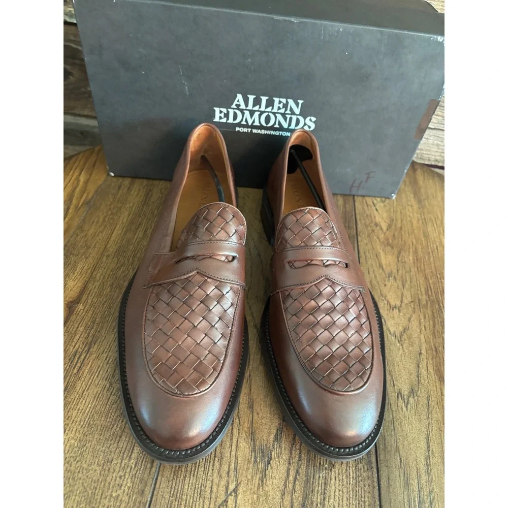 Allen Edmonds Como Woven Dark Brown Leather Penny Loafers 8228 Mens 11 D